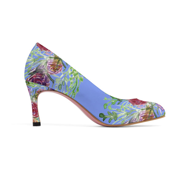 Violet Blue Bridal Wedding Rose Flower Floral Print Women's 3" High Heels Pumps Shoes (US Size: 5-11)-3 inch Heels-Heidi Kimura Art LLC