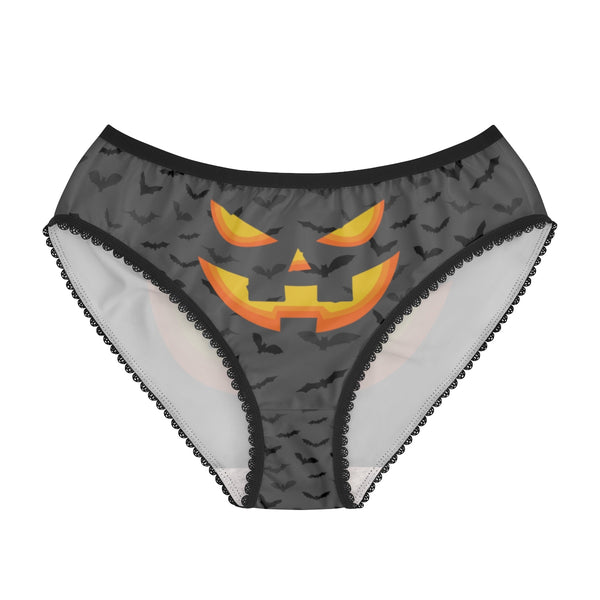 Gray Funny Pumpkin Face Print Halloween Women's Briefs Panties Underwear(US Size: XS-2XL)-Women's Underwear-Heidi Kimura Art LLC