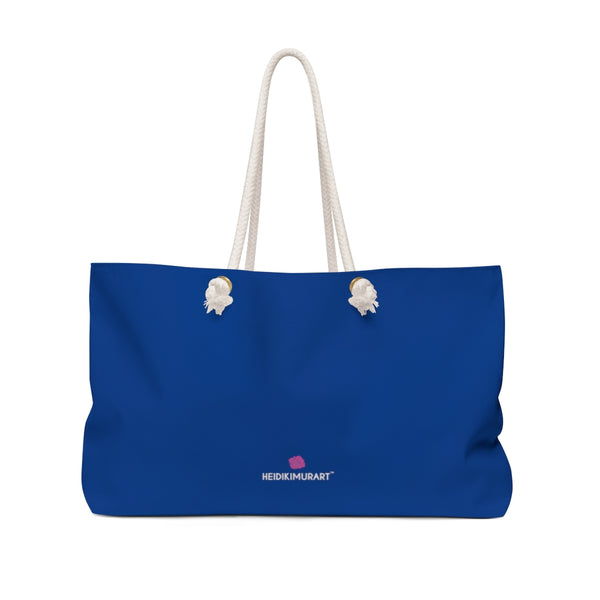 Dark Blue Color Weekender Bag, Solid Blue Color Simple Modern Essential Best Oversized Designer 24"x13" Large Casual Weekender Bag - Made in USA