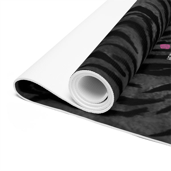 Grey Tiger Foam Yoga Mat, Tiger Stripes Animal Print Wild & Fun Stylish Lightweight 0.25" thick Best Designer Gym or Exercise Sports Athletic Yoga Mat Workout Equipment - Printed in USA (Size: 24″x72")