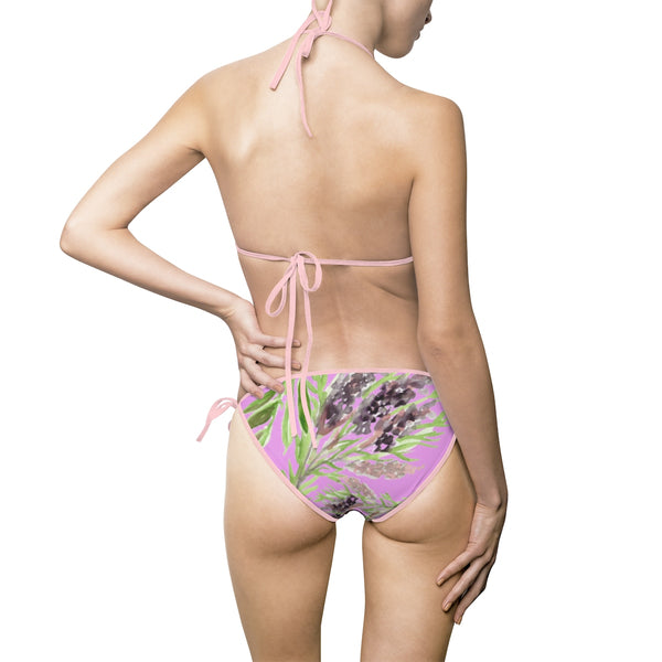 Pink Lavender Purple Floral Print Women's Bikini Swimsuit Swimwear (US Size: S-5XL)-Swimwear-Heidi Kimura Art LLC