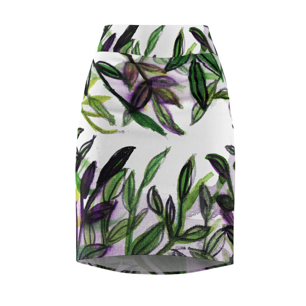 Boho Style Lady Tropical Green Leaves Women's Designer Pencil Skirt - Made in USA (XS-2XL)-Pencil Skirt-XS-Heidi Kimura Art LLC
