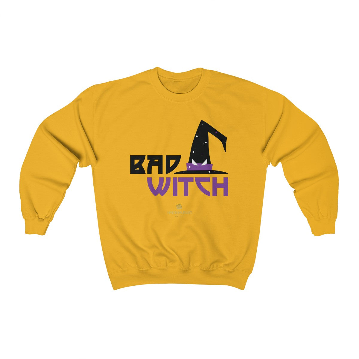 Halloween Sweatshirt, Bad Witch Unisex Heavy Blend Crewneck Shirt-Made in USA (US Size: S-5XL)-Long-sleeve-Gold-L-Heidi Kimura Art LLC