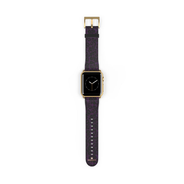 Purple Leopard Animal Print 38mm/42mm Watch Band For Apple Watch- Made in USA-Watch Band-38 mm-Gold Matte-Heidi Kimura Art LLC