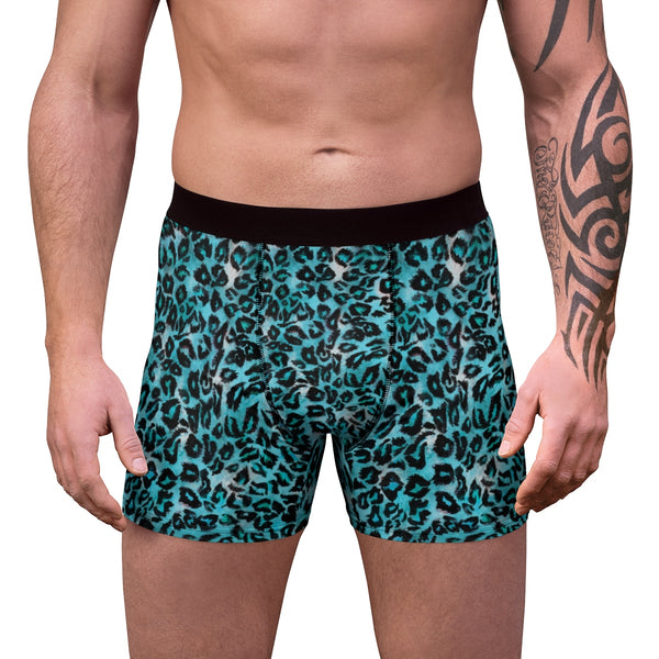 Light Blue Leopard Print Animal Premium Men's Boxer Briefs Underwear Cute Undies-Men's Underwear-Heidi Kimura Art LLC