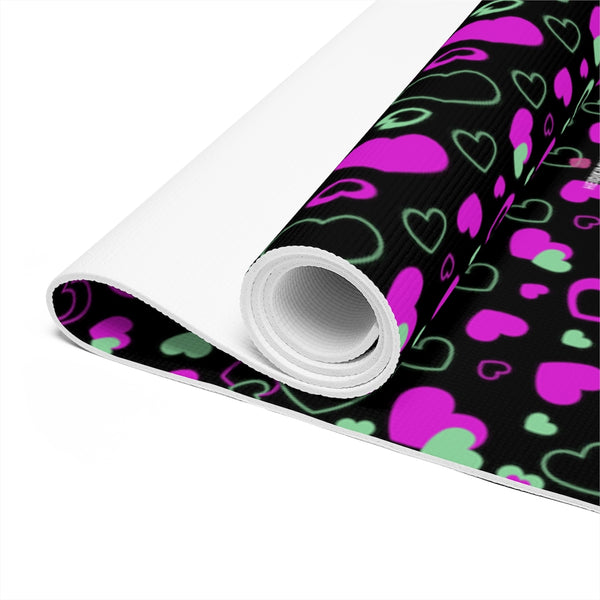 Black Hearts Foam Yoga Mat, Black and Pink Hearts Pattern Valentine's Day Special Best Fashion Stylish Lightweight 0.25" thick Best Designer Gym or Exercise Sports Athletic Yoga Mat Workout Equipment - Printed in USA (Size: 24″x72")