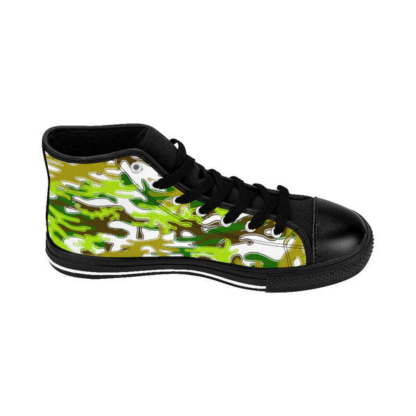 White Green Camouflage Army Military Print Men's High-top Sneakers Tennis Shoes-Men's High Top Sneakers-Heidi Kimura Art LLC
