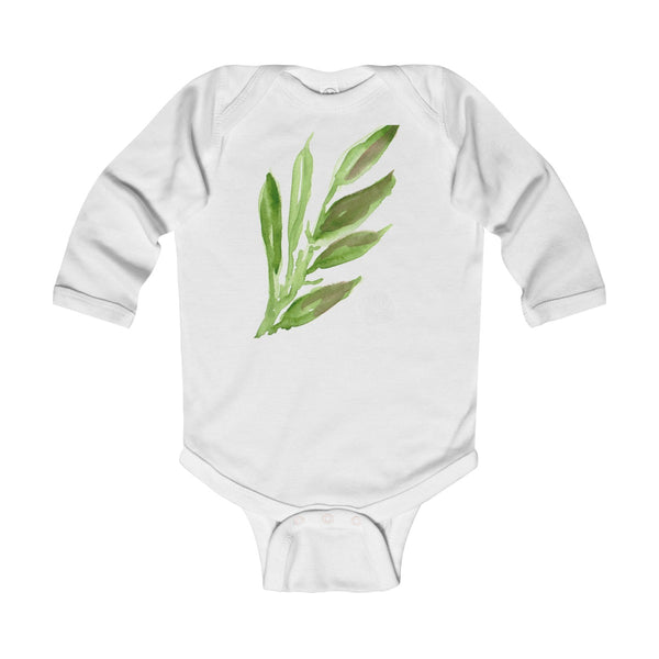 Green Leaves Infant Long Sleeve Bodysuit - Made in United Kingdom (UK Size: 6M-24M)-Kids clothes-White-12M-Heidi Kimura Art LLC