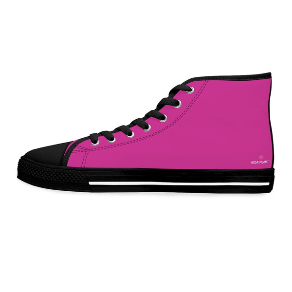 Hot Pink Ladies' High Tops, Solid Hot Pink Color Best Women's High Top Sneakers Canvas Tennis Shoes