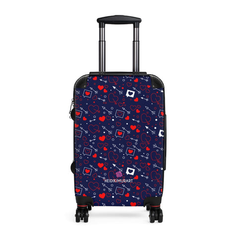 Grey Red Hearts Cabin Suitcase, Valentine's Day Designer Carry On Polycarbonate Front and Hard-Shell Durable Small 1-Size Carry-on Luggage With 2 Inner Pockets & Built in Lock With 4 Wheel 360° Swivel and Adjustable Telescopic Handle - Made in USA/UK (Size: 13.3" x 22.4" x 9.05", Weight: 7.5 lb) Unique Cute Carry-On Best Personal Travel Bag Custom Luggage - Gift For Him or Her 
