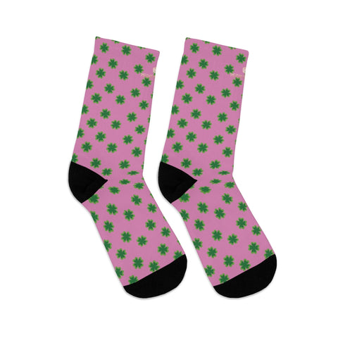 Pink Green St. Patrick's Day Clover Print Unisex One Size Socks- Made in USA-Socks-One size-Heidi Kimura Art LLC Pink Green Best Socks, Pink And Green St. Patrick's Day Clover Print Unisex One Size Premium Quality 200 Needle Knit Socks- Printed in USA, St Patricks Day Socks, St Pattys Day Socks