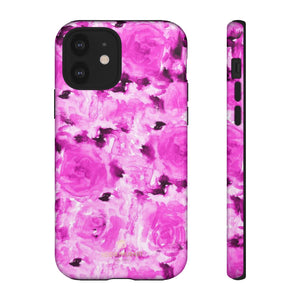 Hot Pink Floral Print Phone Case, Abstract Print Tough Cases, Designer Phone Case-Made in USA-Phone Case-Printify-iPhone 12-Glossy-Heidi Kimura Art LLC