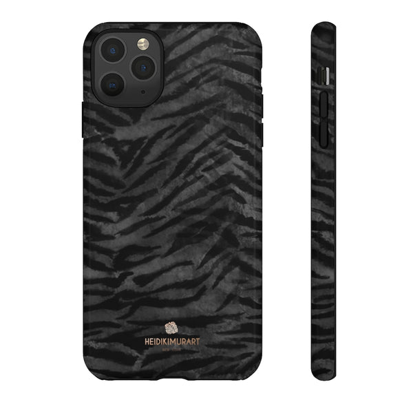 Black Tiger Striped Tough Cases, Animal Print Best Designer Phone Case-Made in USA-Phone Case-Printify-iPhone 11 Pro Max-Glossy-Heidi Kimura Art LLC