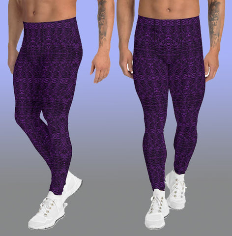 Purple Tiger Stripe Men's Leggings, Tiger Stripes Wild Animal Print Sexy Meggings Men's Workout Gym Tights Leggings, Men's Compression Tights Pants - Made in USA/ EU (US Size: XS-3XL) 