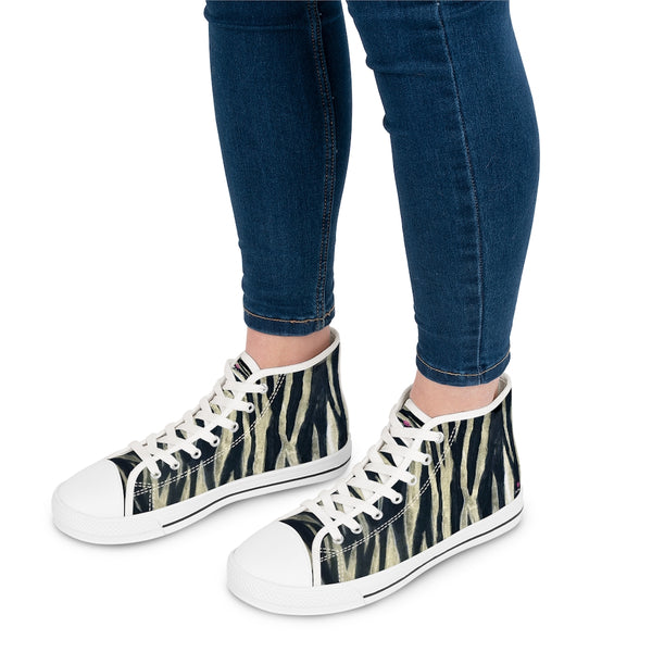 Black Tiger Ladies' High Tops, Tiger Striped Best Women's High Top Sneakers