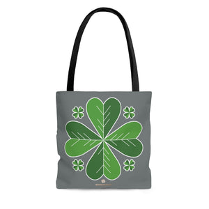 Gray And Green Irish Green Clover Leaf St. Patrick's Day Print Tote Bag- Made in USA-Tote Bag-Large-Heidi Kimura Art LLC