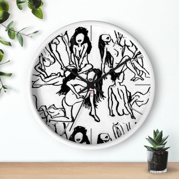 Nude Drawing Art Wall Clock,  Best Black White 10 inch Diameter Art Wall Clock-Printed in USA, Large Round Wood Bedroom Wall Clock