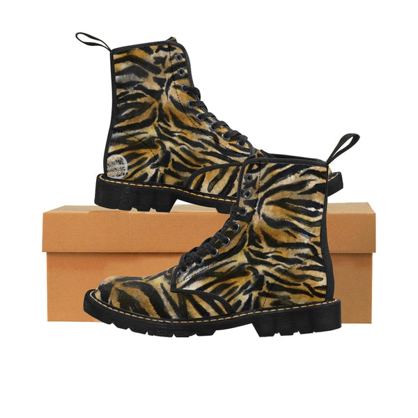 Hazuki Cute Brown Bengal Tiger Striped Animal Skin Print Designer Kids' Winter Boots-Kid's Boots-Heidi Kimura Art LLC