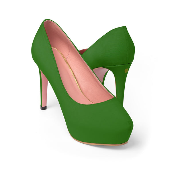 Dark Green Solid Color Print Luxury Premium Women's Platform Heels (US Size: 5-11)-4 inch Heels-Heidi Kimura Art LLC