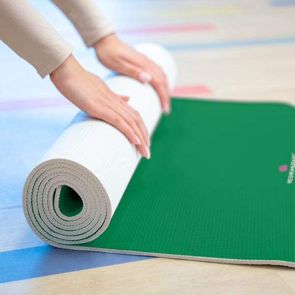Dark Green Foam Yoga Mat, Solid Green Color Modern Minimalist Print Best Fashion Stylish Lightweight 0.25" thick Best Designer Gym or Exercise Sports Athletic Yoga Mat Workout Equipment - Printed in USA (Size: 24″x72")