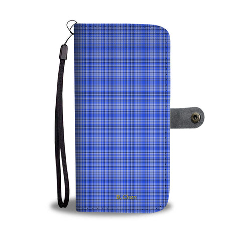Blue Personalized Wallet Phone Case, Custom Name Plaid Tartan Print iPhone Samsung Case