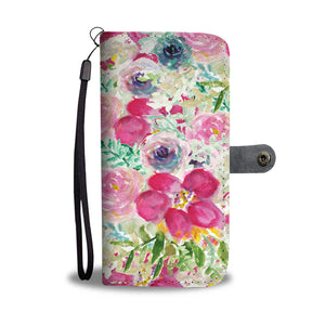Personalized Floral Wallet Phone Case, Floral Print Rose Flower Pink Custom Name Best Mom iPhone Samsung Wallet Case