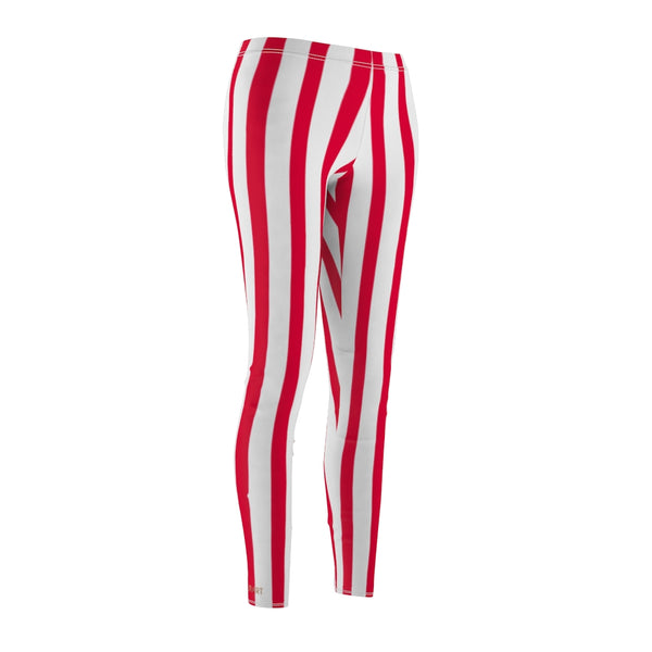 Red Striped Women's Casual Leggings-All Over Prints-Printify-Heidi Kimura Art LLC