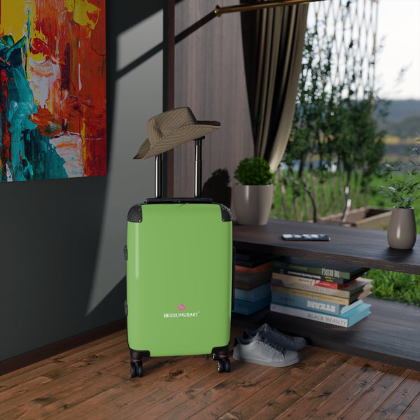Light Green Color Cabin Suitcase, Carry On Polycarbonate Front and Hard-Shell Durable Small 1-Size Carry-on Luggage With 2 Inner Pockets & Built in Lock With 4 Wheel 360° Swivel and Adjustable Telescopic Handle - Made in USA/UK (Size: 13.3" x 22.4" x 9.05", Weight: 7.5 lb) Unique Cute Carry-On Best Personal Travel Bag Custom Luggage - Gift For Him or Her 