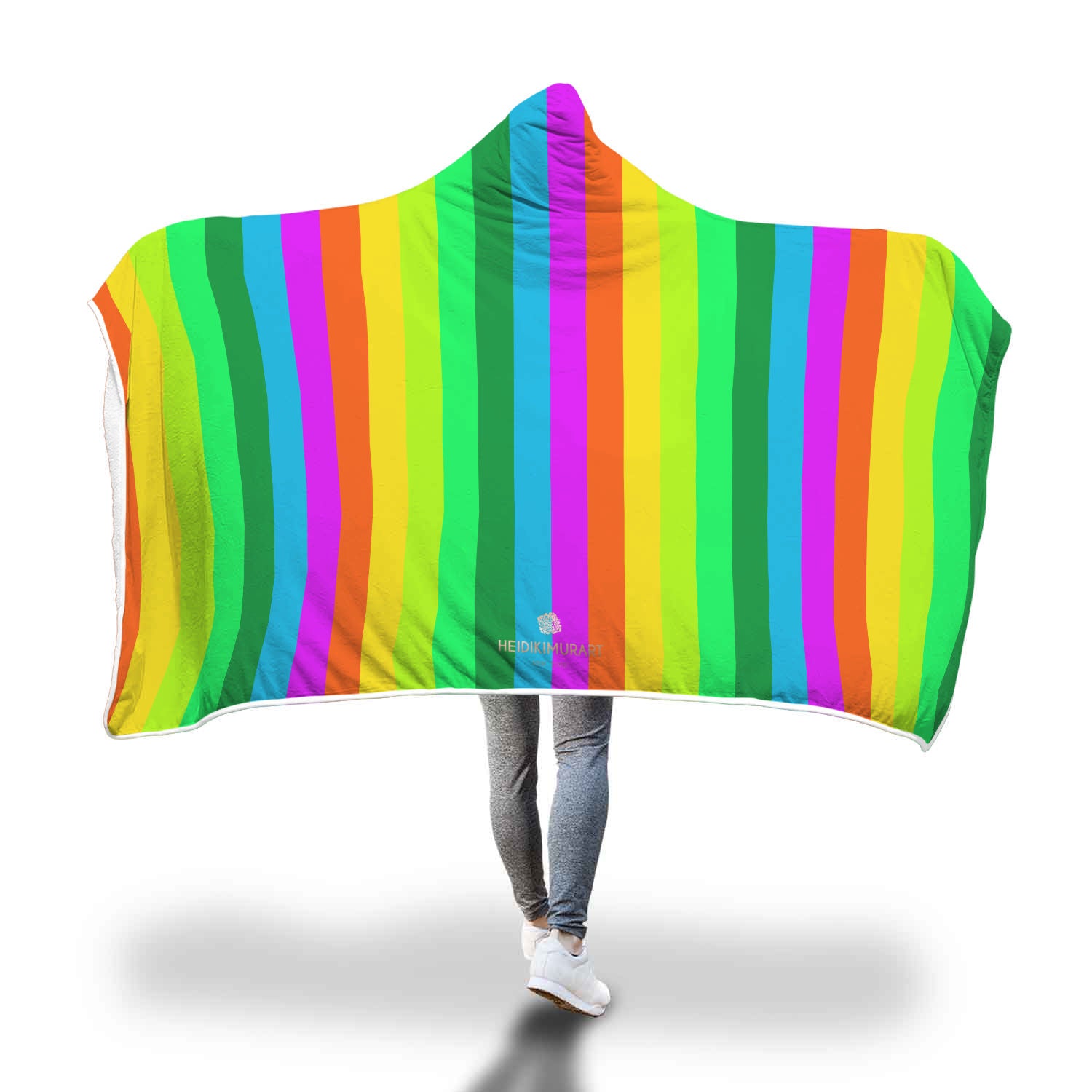 Rainbow Stripe Print Designer Soft Sherpa Hooded Blanket for Adults/ Youth-Hooded Blanket-Adult 80"x55"-Heidi Kimura Art LLC