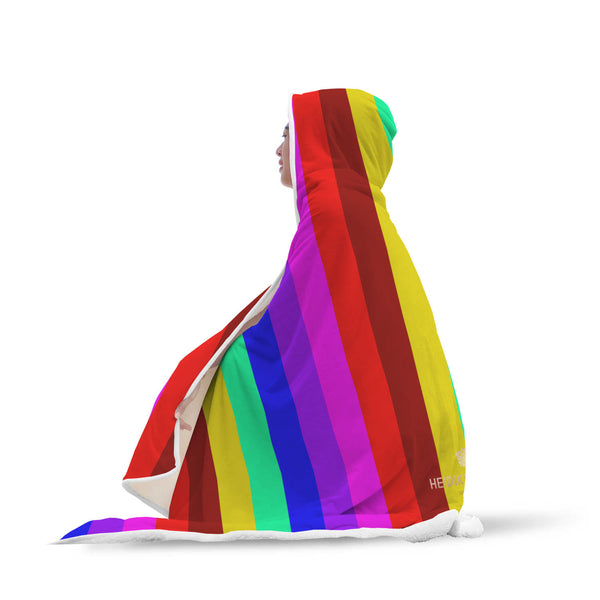 Rainbow Stripe Print Designer Soft Sherpa Hooded Blanket for Adults/ Youth-Hooded Blanket-Youth 60"x40"-Heidi Kimura Art LLC