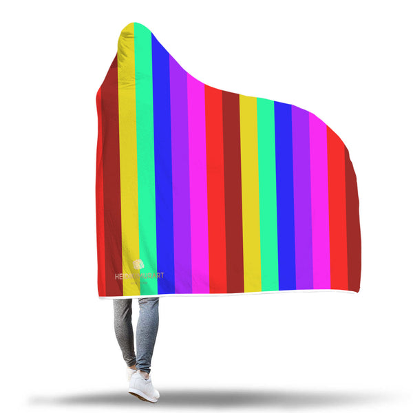 Rainbow Stripe Print Designer Soft Sherpa Hooded Blanket for Adults/ Youth-Hooded Blanket-Heidi Kimura Art LLC