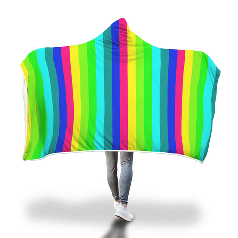 Happy Rainbow Stripe Print Designer Soft Sherpa Hooded Blanket for Adults/ Youth-Hooded Blanket-Adult 80"x55"-Heidi Kimura Art LLC