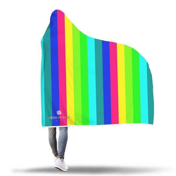 Bright Joyful Rainbow Stripe Print Premium Ultra Soft Fluffy Sherpa Hooded Blanket-Hooded Blanket-Heidi Kimura Art LLC