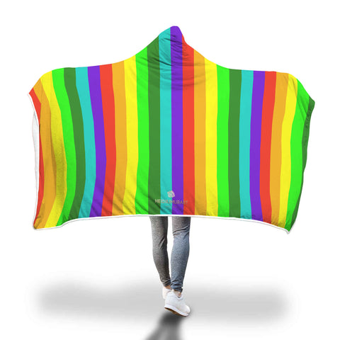 Colorful Rainbow Stripe Sherpa Polyester Hooded Blanket For Adults & Youth-Hooded Blanket-Adult 80"x55"-Heidi Kimura Art LLC