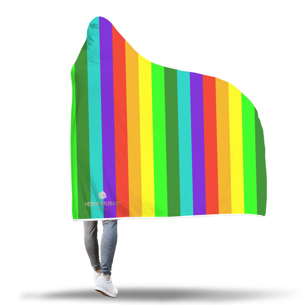Colorful Rainbow Stripe Sherpa Polyester Hooded Blanket For Adults & Youth-Hooded Blanket-Heidi Kimura Art LLC