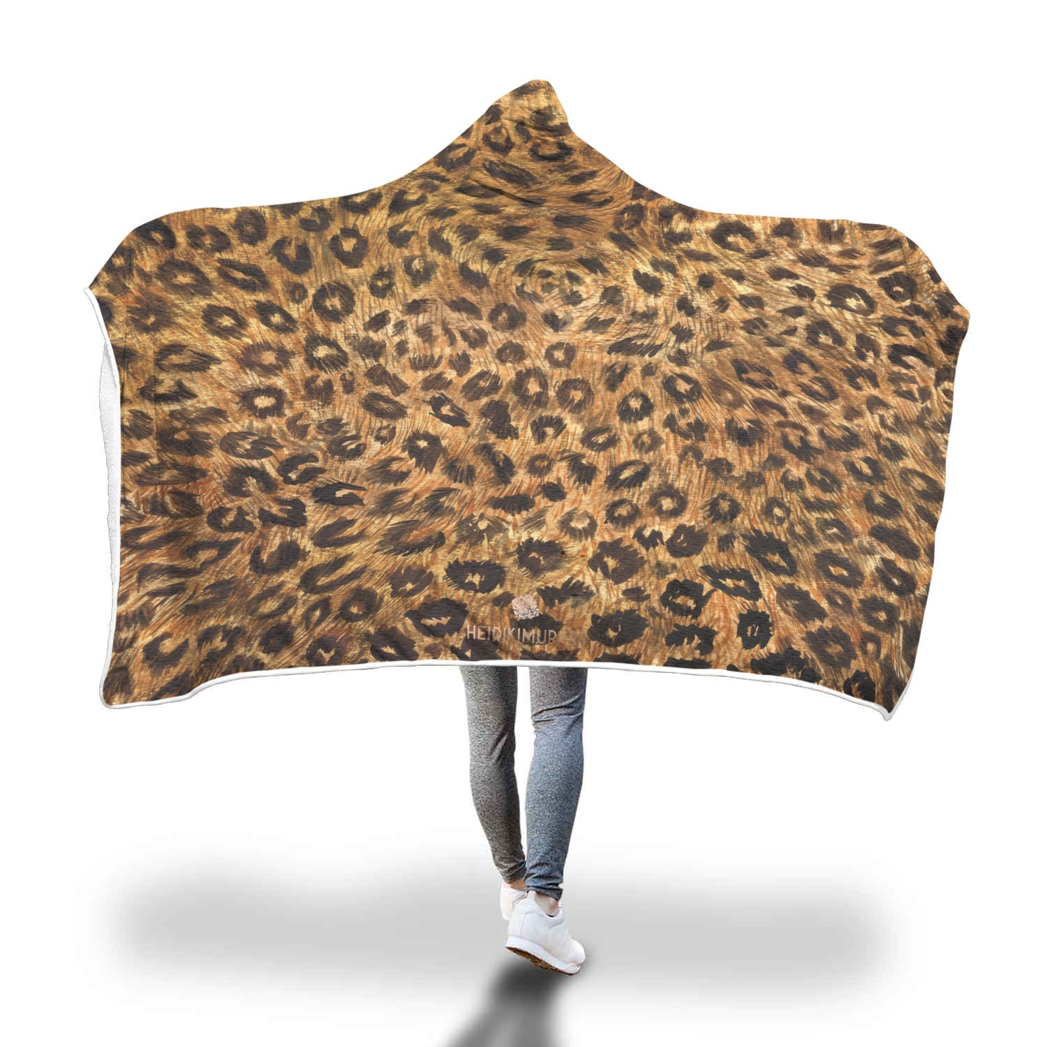 Cute Brown Leopard Animal Print 80"x55", 60"x40" Hooded Blanket For Adults & Youths-Hooded Blanket-Adult 80"x55"-Heidi Kimura Art LLC
