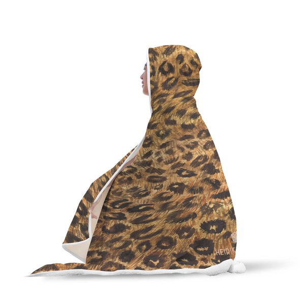 Cute Brown Leopard Animal Print 80"x55", 60"x40" Hooded Blanket For Adults & Youths-Hooded Blanket-Youth 60"x40"-Heidi Kimura Art LLC
