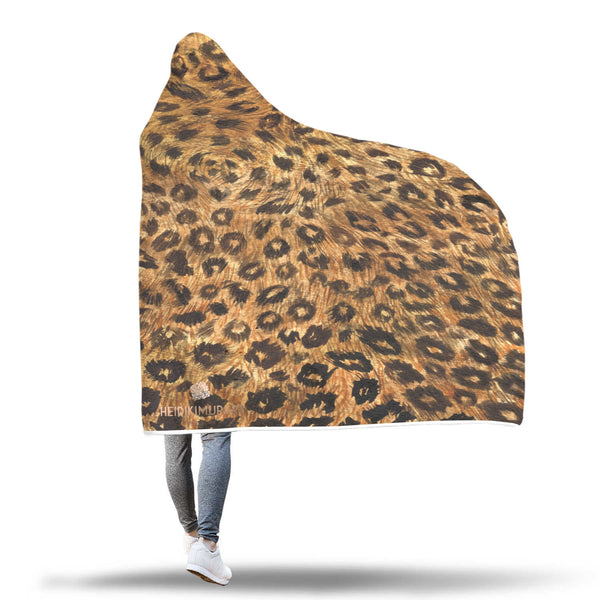 Cute Brown Leopard Animal Print 80"x55", 60"x40" Hooded Blanket For Adults & Youths-Hooded Blanket-Heidi Kimura Art LLC