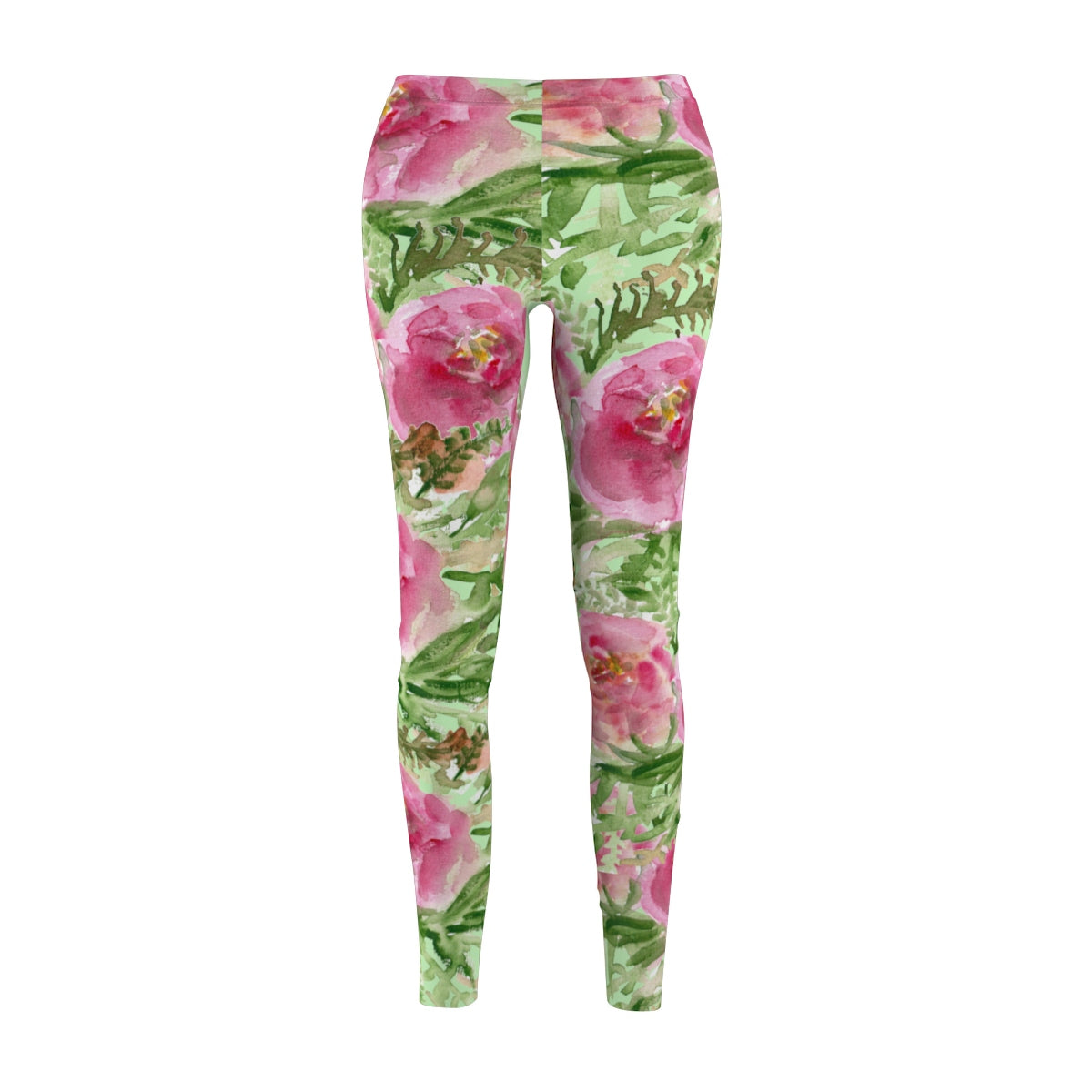 Mint Green Floral Wreath Women's Designer Casual Fashion Leggings - Made in USA-Casual Leggings-M-Heidi Kimura Art LLC
