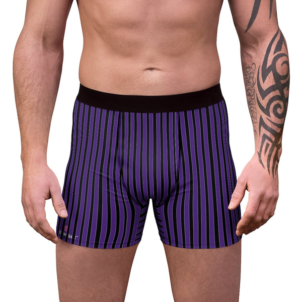 Deep Purple Striped Men's Underwear, Vertical Striped Print Best Underwear For Men Sexy Hot Men's Boxer Briefs Hipster Lightweight 2-sided Soft Fleece Lined Fit Underwear - (US Size: XS-3XL)
