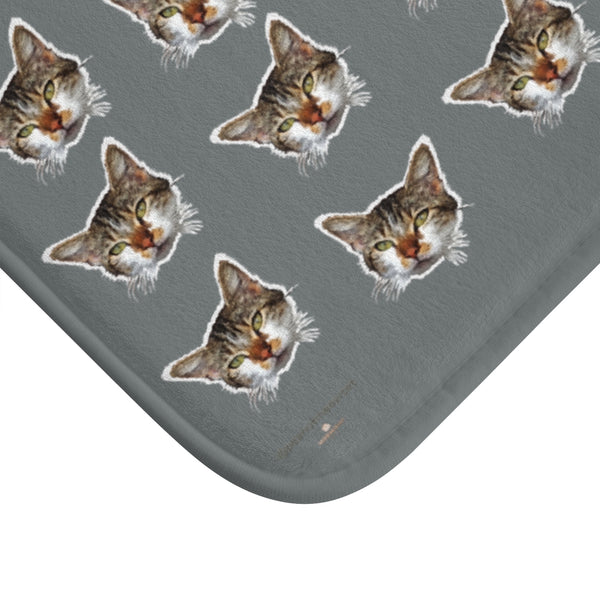 Dark Gray Cat Print Bath Mat, Calico Cat Print Premium Microfiber Bath Mat- Printed in USA-Bath Mat-Heidi Kimura Art LLC