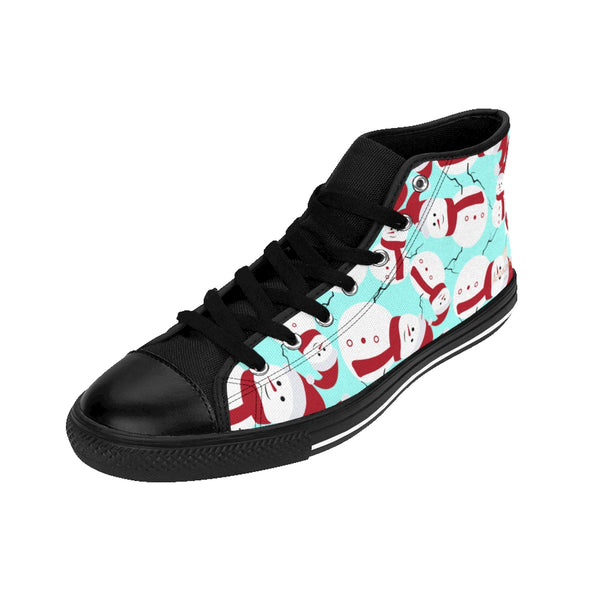 Light Blue Christmas Red White Snowman Men's High-Top Sneakers (US Size 6-14)-Men's High Top Sneakers-Heidi Kimura Art LLC