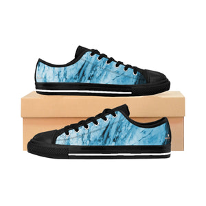 Sky Blue Marble Modern Print Men's Designer Low Top Sneakers Shoes (US Size: 6-14)-Men's Low Top Sneakers-Black-US 9-Heidi Kimura Art LLC