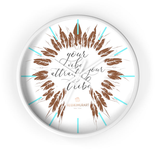 Boho "Your Tribe Attract Your Vibe" Inspirational Quote Wall Clock- Made in USA-Wall Clock-10 in-White-White-Heidi Kimura Art LLC