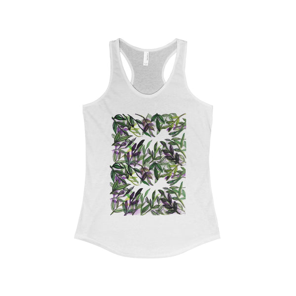 Tropical Leaves Vacation Floral Women's Ideal Racerback Tank - Made in the U.S.A.-Tank Top-Solid White-XS-Heidi Kimura Art LLC