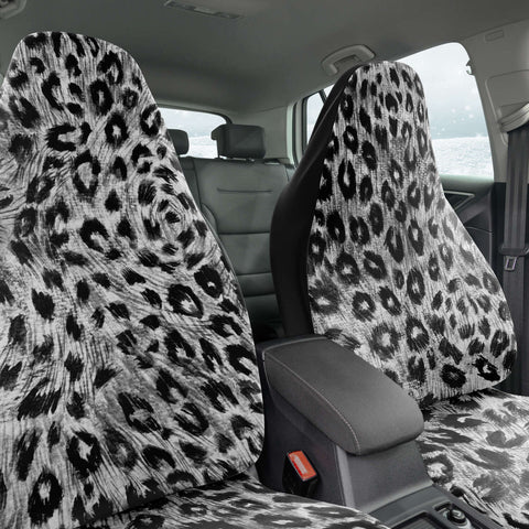 Leopard Car Seat Cover, Grey/ Gray Leopard Animal Print Designer Essential Premium Quality Best Machine Washable Microfiber Luxury Car Seat Cover - 2 Pack For Your Car Seat Protection, Cart Seat Protectors, Car Seat Accessories, Pair of 2 Front Seat Covers, Custom Seat Covers
