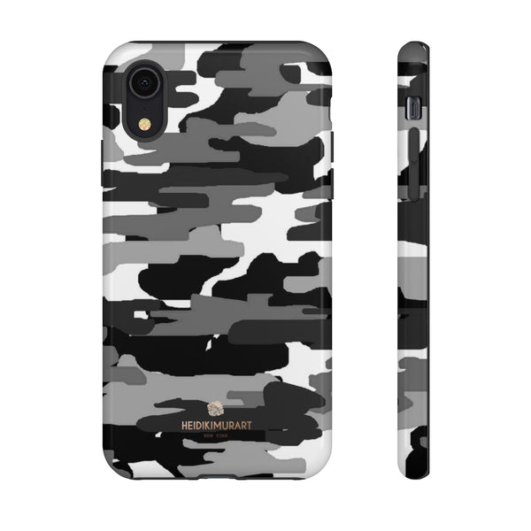 Grey Camouflage Phone Case, Army Military Print Tough Designer Phone Case -Made in USA-Phone Case-Printify-iPhone XR-Glossy-Heidi Kimura Art LLC