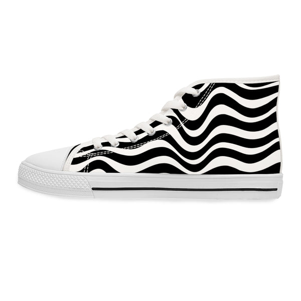 Black White Wavy Ladies' High Tops, Best Women's High Top Sneakers