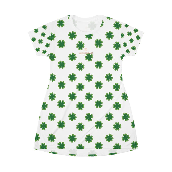 Green Clover Print St. Patrick's Day Women's T-Shirt Premium Long Dress- Made in USA-T-Shirt Dress-Heidi Kimura Art LLC