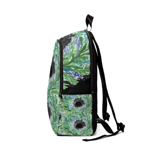 Black Lavender Print Backpack, Purple Floral Print Designer Unisex Fabric School Bag-Backpack-One Size-Heidi Kimura Art LLC